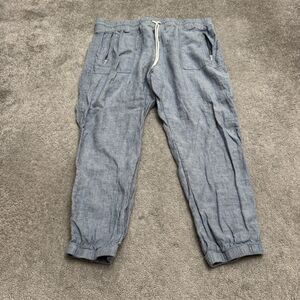 Athleta Cabo Linen Jogger Pants Womens 20 Blue Elastic Drawstring Zip Pockets